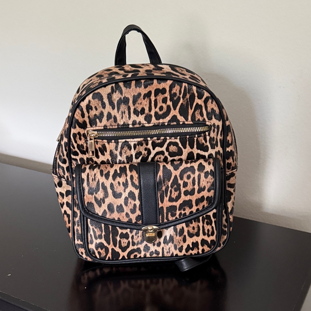 Leopard Print Mini Backpack - Black Trim